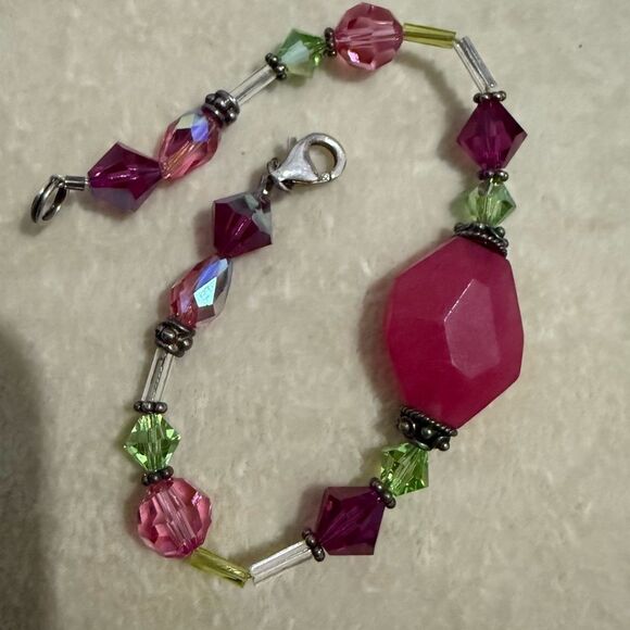 COLORFUL GEMSTONEā& CRYSTAL BRACELET āSTERLING SILVER CLASP ā ARTISAN STYLE 7.5ā - Picture 5 of 17